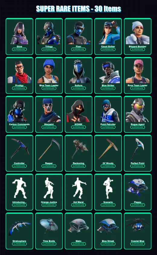 [PS4/PS5/XBOX/PC] | Glow | Trilogy | Fixer | Cloud Striker | Blizzard Bomber | 140 skin | 116 pickaxe | 104 emote | 110 glider | Lv1297