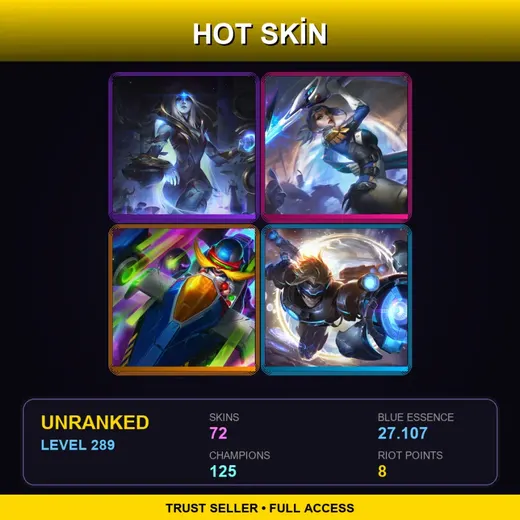 LAS | Battle Academia Ezreal | Blood Moon Tryndamere | Dark Star Mordekaiser | Pulsefire Fiora | 72 Skin | 125 Champ | Lv289