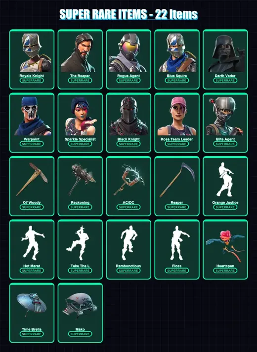 [PC] | Royale Knight | The Reaper | Rogue Agent | Blue Squire | Darth Vader | 250 skin | 213 pickaxe | 204 emote | 191 glider | Lv2851