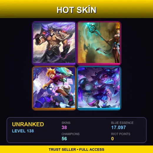 LAN | Victorious Tryndamere | Hextech Janna | Spirit Blossom Tristana | Battle Academia Leona | 38 Skin | 56 Champ | Lv138 — Faerie Queen Karma