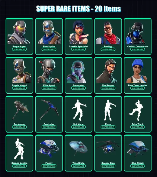 [PS4/PS5/XBOX/PC] | Rogue Agent | Blue Squire | Sparkle Specialist | Prodigy | Carbon Commando | 100 skin | 73 pickaxe | 98 emote | 81 glider | Lv10