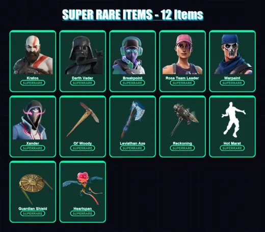[PC/XBOX] | Kratos | Darth Vader | Breakpoint | Rose Team Leader | Warpaint | 202 skin | 190 pickaxe | 147 emote | 173 glider | Lv2279