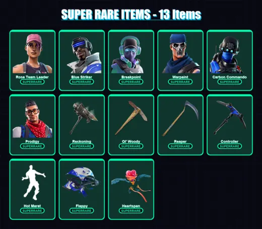 [PC/XBOX] | Rose Team Leader | Blue Striker | Breakpoint | Warpaint | Carbon Commando | 58 skin | 61 pickaxe | 55 emote | 60 glider | Lv625