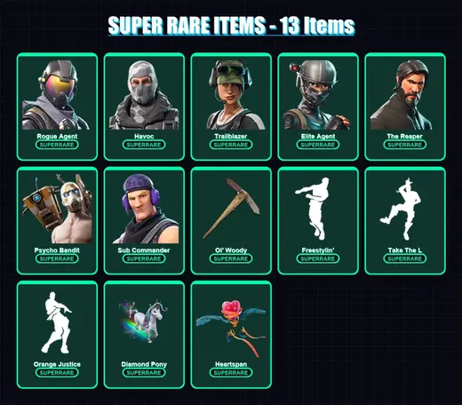 [PS4/PS5/XBOX/PC] | Rogue Agent | Havoc | Trailblazer | Elite Agent | The Reaper | 15 skin | 20 pickaxe | 16 emote | 21 glider | Lv265