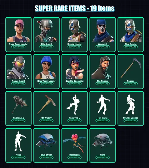 [SWITCH/XBOX/PC] | Rose Team Leader | Elite Agent | Royale Knight | Warpaint | Blue Squire | 119 skin | 106 pickaxe | 98 emote | 107 glider | Lv1491