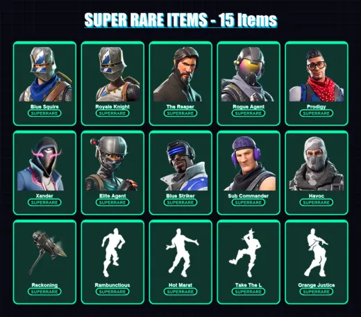 [PS4/PS5/XBOX/PC] | Blue Squire | Royale Knight | The Reaper | Rogue Agent | Prodigy | 86 skin | 63 pickaxe | 80 emote | 67 glider | Lv1089