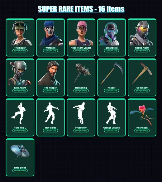 [PC/XBOX/PSN] | Trailblazer | Warpaint | Rose Team Leader | Breakpoint | Rogue Agent | 109 skin | 94 pickaxe | 80 emote | 91 glider | Lv953