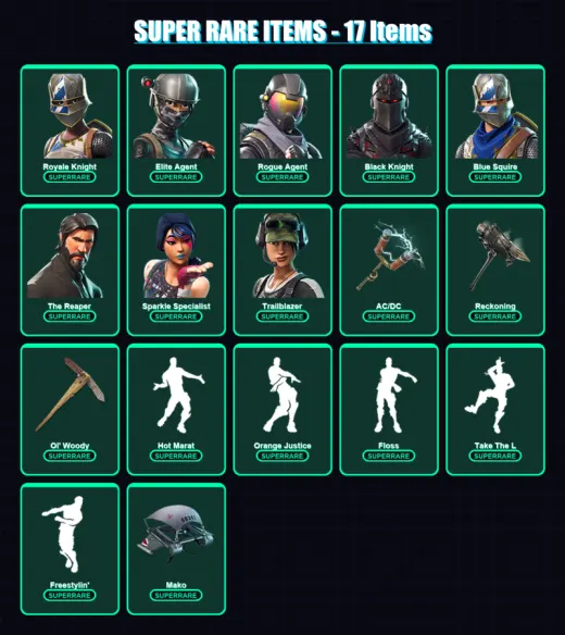 [PC/XBOX/PSN] | Royale Knight | Elite Agent | Rogue Agent | Black Knight | Blue Squire | 47 skin | 38 pickaxe | 65 emote | 43 glider | Lv699