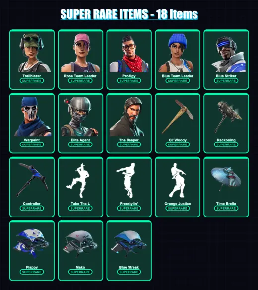 [PS4/PS5/XBOX/PC] | Trailblazer | Rose Team Leader | Prodigy | Blue Team Leader | Blue Striker | 53 skin | 46 pickaxe | 54 emote | 55 glider | Lv738