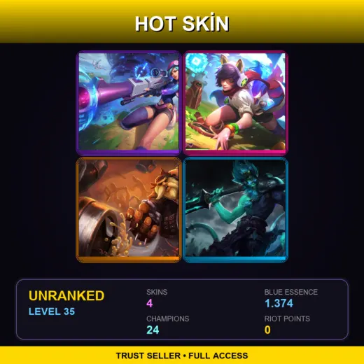EUW | Arcade Caitlyn | Arcade Ahri | Vandal Gragas | Underworld Wukong | 4 Skin | 24 Champ | Lv35