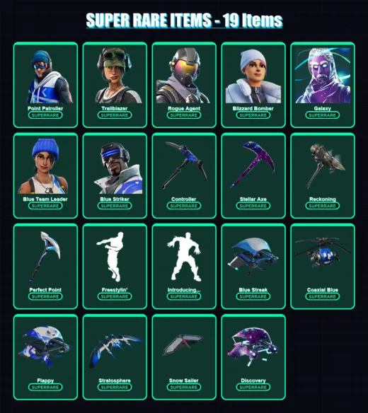 [PS4/PS5/PC] | Point Patroller | Trailblazer | Rogue Agent | Blizzard Bomber | Galaxy | 49 skin | 52 pickaxe | 45 emote | 51 glider | Lv672