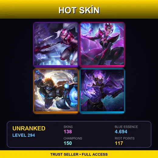 LAN | Challenger Nidalee | Challenger Ahri | Battle Academia Leona | Battle Academia Katarina | 138 Skin | 150 Champ | Lv294