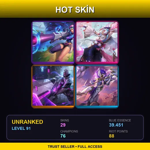 EUW | Arcade Caitlyn | Spirit Blossom Syndra | PROJECT: Senna | Star Guardian Rell | 29 Skin | 76 Champ | Lv91