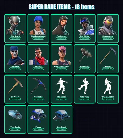 [PS4/PS5/XBOX/PC] | Elite Agent | Blue Team Leader | The Reaper | Blue Striker | Rogue Agent | 97 skin | 82 pickaxe | 76 emote | 82 glider | Lv998