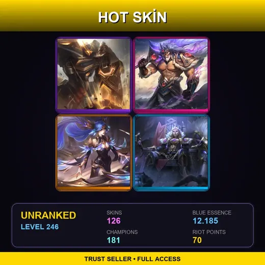 BR | Victorious Tryndamere | Prestige Mecha Kingdoms Garen | Victorious Sona | Victorious Sejuani | 126 Skin | 181 Champ | Lv246