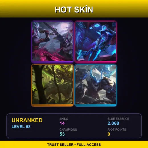 LAS | Blood Moon Master Yi | PROJECT: Ashe | Elderwood Hecarim | Dragonslayer Trundle | 14 Skin | 53 Champ | Lv68 — Cafe Cuties Soraka