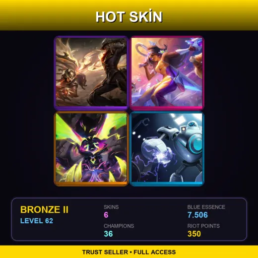 LAS | High Noon Varus | Space Groove Samira | Empyrean Vex | iBlitzcrank | 6 Skin | 36 Champ | Bronze II | Lv62