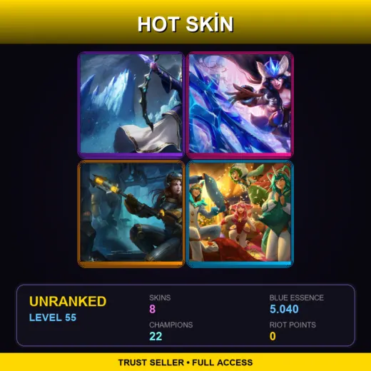 EUW | Queen Ashe | Snowstorm Sivir | Steel Legion Lux | Pajama Guardian Lux | 8 Skin | 22 Champ | Lv55
