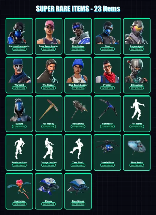 [PS4/PS5/XBOX/PC] | Carbon Commando | Rose Team Leader | Blue Striker | Fixer | Rogue Agent | 100 skin | 91 pickaxe | 111 emote | 91 glider | Lv1146
