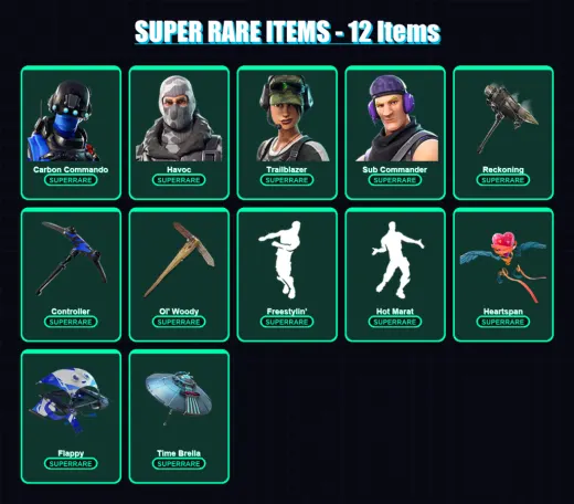 [PC/XBOX] | Carbon Commando | Havoc | Trailblazer | Sub Commander | Spire Assassin | 114 skin | 107 pickaxe | 109 emote | 94 glider | Lv1014