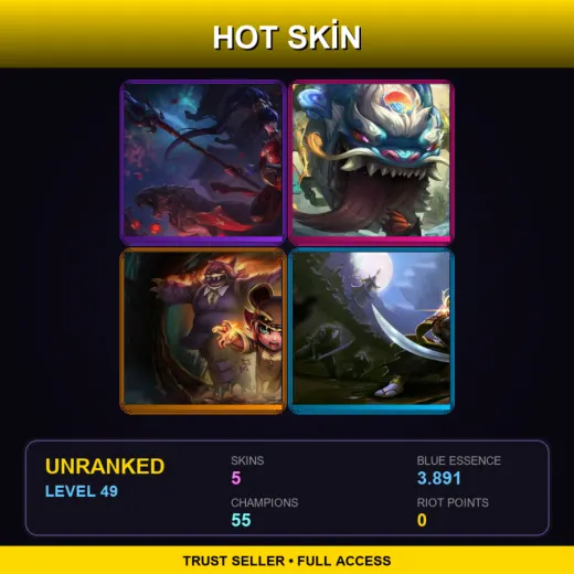 VN | Warring Kingdoms Nidalee | Shan Hai Scrolls Tahm Kench | Reverse Annie | Samurai Yi | 5 Skin | 55 Champ | Lv49