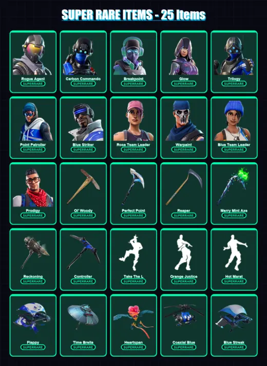 [PC/XBOX] | Rogue Agent | Carbon Commando | Breakpoint | Glow | Trilogy | 146 skin | 172 pickaxe | 119 emote | 158 glider | Lv2262
