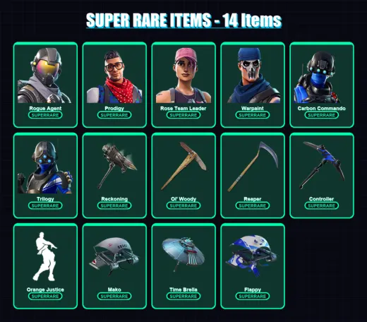 [PS4/PS5/XBOX/PC] | Rogue Agent | Prodigy | Rose Team Leader | Warpaint | Carbon Commando | 140 skin | 133 pickaxe | 117 emote | 133 glider | Lv1894