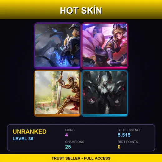 LAN | Worlds 2014 Shyvana | Popstar Ahri | Valkyrie Leona | Coven Morgana | 4 Skin | 25 Champ | Lv36