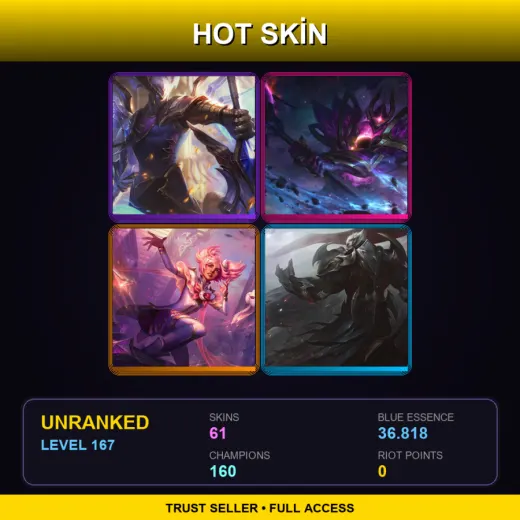 VN | Victorious Aatrox | Dark Star Mordekaiser | Star Guardian Taliyah | God-King Darius | 61 Skin | 160 Champ | Lv167
