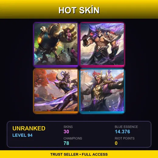 LAS | Victorious Blitzcrank | Victorious Tryndamere | Victorious Master Yi | Victorious Draven | 30 Skin | 78 Champ | Lv94 — Mythmaker Galio