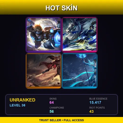 LAS | Pulsefire Ezreal | High Noon Yasuo | Warring Kingdoms Xin Zhao | Frost Queen Janna | 64 Skin | 56 Champ | Lv36 — Sad Robot Amumu