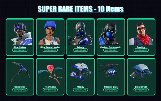 [PS4/PS5/XBOX/PC] | Blue Striker | Blue Team Leader | Trilogy | Carbon Commando | Prodigy | 12 skin | 9 pickaxe | 10 emote | 13 glider | Lv70
