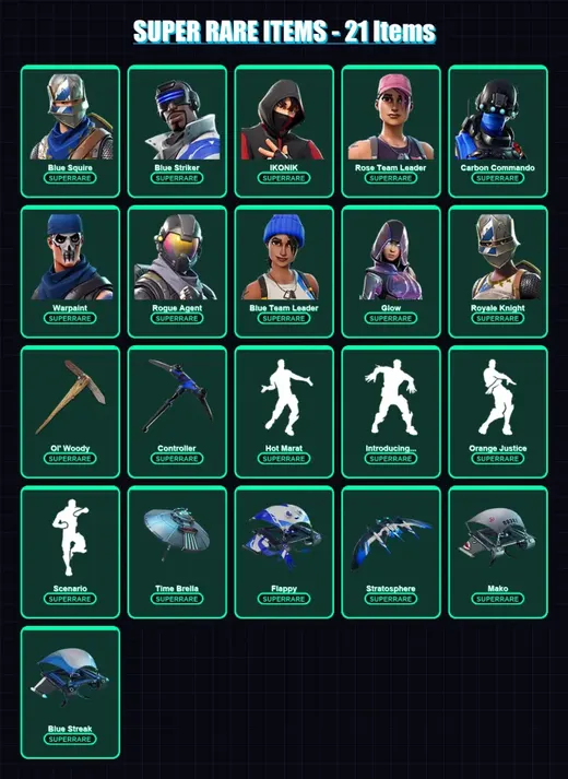[PS4/PS5/XBOX/PC] | Blue Squire | Blue Striker | IKONIK | Rose Team Leader | Carbon Commando | 65 skin | 77 pickaxe | 68 emote | 92 glider | Lv1544