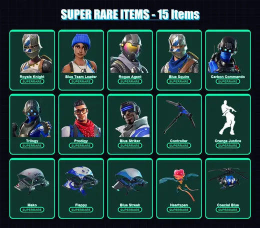 [PS4/PS5/PC] | Royale Knight | Blue Team Leader | Rogue Agent | Blue Squire | Carbon Commando | 50 skin | 65 pickaxe | 65 emote | 63 glider | Lv1250