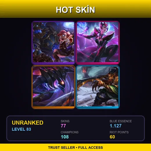 BR | Hextech Annie | Challenger Ahri | Dark Star Kha'Zix | High Noon Yasuo | 77 Skin | 108 Champ | Lv83