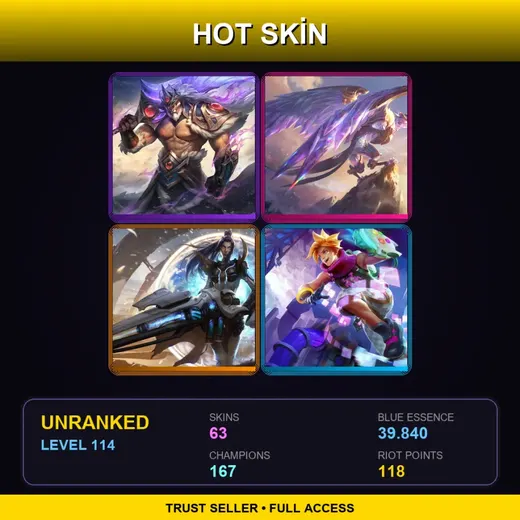 VN | Victorious Tryndamere | Victorious Anivia | High Noon Mordekaiser | Battle Academia Ezreal | 63 Skin | 167 Champ | Lv114