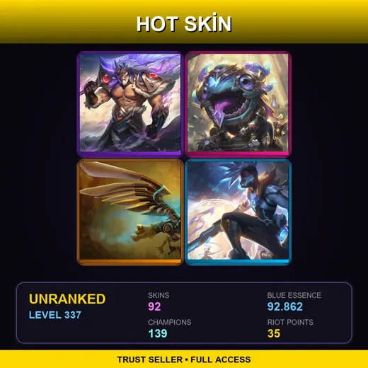 LAN | Victorious Tryndamere | Victorious Kog'Maw | Hextech Anivia | Cosmic Blade Master Yi | 92 Skin | 139 Champ | Lv337