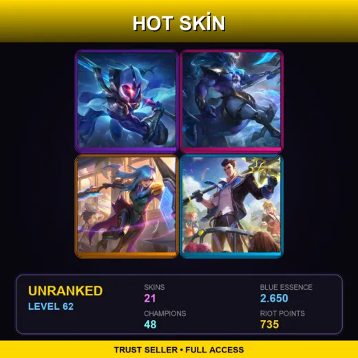 NA | Cosmic Blade Master Yi | Cosmic Charger Hecarim | Battle Academia Leona | Battle Academia Jayce | 21 Skin | 48 Champ | Lv62