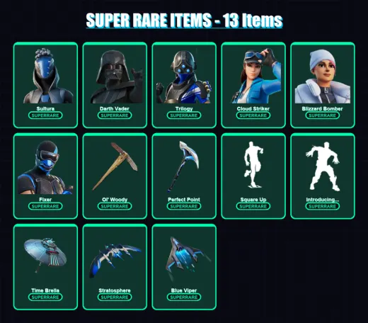 [PS4/PS5/XBOX/PC] | Sultura | Darth Vader | Trilogy | Cloud Striker | Blizzard Bomber | 115 skin | 132 pickaxe | 76 emote | 119 glider | Lv1737