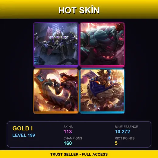SG | Victorious Sejuani | Hextech Sion | Victorious Sivir | Victorious Maokai | 113 Skin | 160 Champ | Gold I | Lv199
