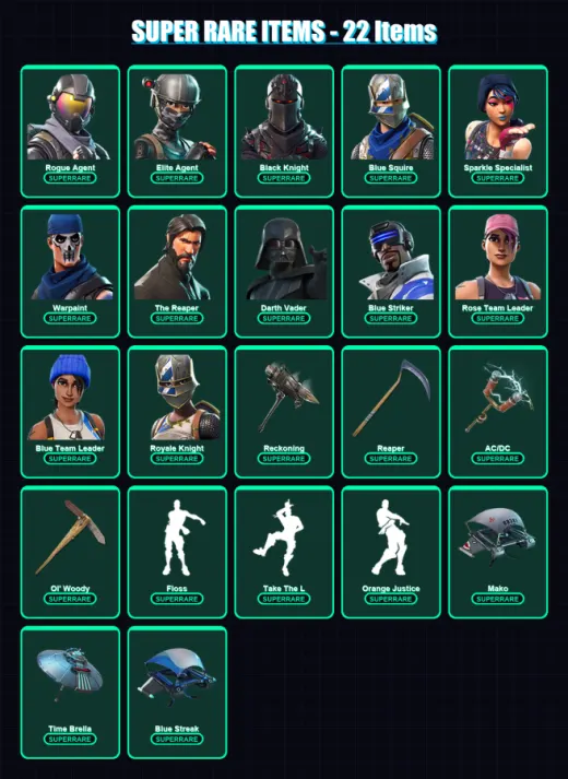 [PC/XBOX/PSN] | Rogue Agent | Elite Agent | Black Knight | Blue Squire | Sparkle Specialist | 235 skin | 194 pickaxe | 179 emote | 140 glider | Lv15