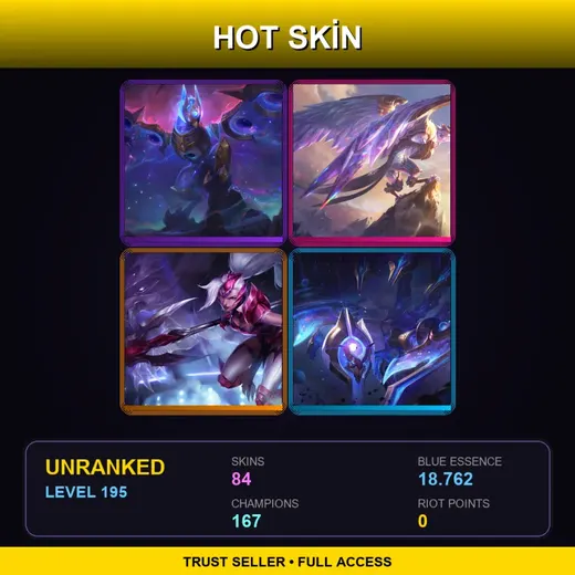SG | Victorious Anivia | Challenger Nidalee | Battle Academia Leona | Star Guardian Miss Fortune | 84 Skin | 167 Champ | Lv195 — Cosmic Sting Skarner