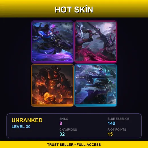 TR | Spirit Blossom Darius | Blood Moon Master Yi | High Noon Darius | Winterblessed Hecarim | 8 Skin | 32 Champ | Lv30
