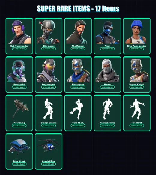 [PC] | Sub Commander | Elite Agent | The Reaper | Fixer | Blue Team Leader | 135 skin | 51 pickaxe | 108 emote | 49 glider | Lv691