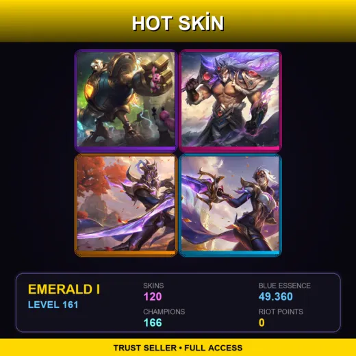 SG | Victorious Blitzcrank | Victorious Tryndamere | Victorious Master Yi | Victorious Fiora | 120 Skin | 166 Champ | Emerald I | Lv161
