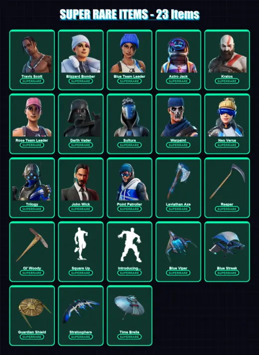 [PS4/PS5/PC] | Travis Scott | Blizzard Bomber | Blue Team Leader | Astro Jack | Kratos | 465 skin | 472 pickaxe | 288 emote | 300 glider | Lv4793