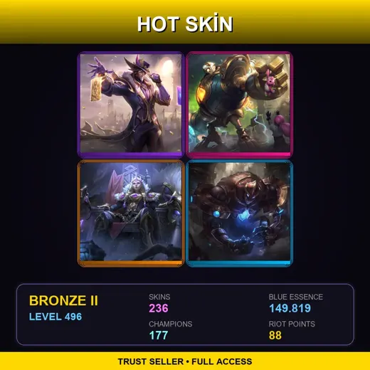 VN | Victorious Twisted Fate | Victorious Blitzcrank | Victorious Sejuani | Hextech Galio | 236 Skin | 177 Champ | Bronze II | Lv496
