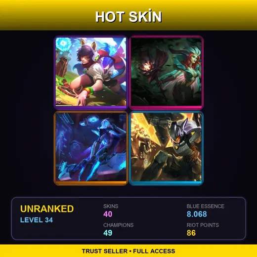 EUNE | Elderwood LeBlanc | PROJECT: Ashe | PROJECT: Leona | Arcade Ahri | 40 Skin | 49 Champ | Lv34