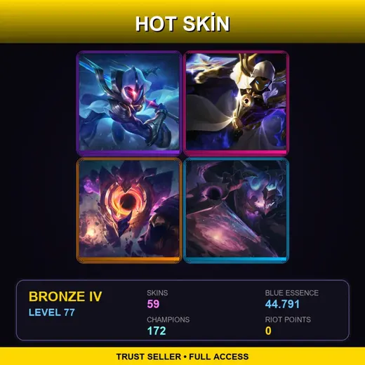 VN | Cosmic Blade Master Yi | Cosmic Reaver Kassadin | Star Guardian Senna | PROJECT: Renekton | 59 Skin | 172 Champ | Bronze IV | Lv77