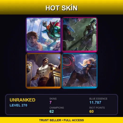 OCE | Pool Party Ziggs | Arcane Enforcer Caitlyn | Arcane Inventor Jayce | Riot Kayle | 7 Skin | 62 Champ | Lv270